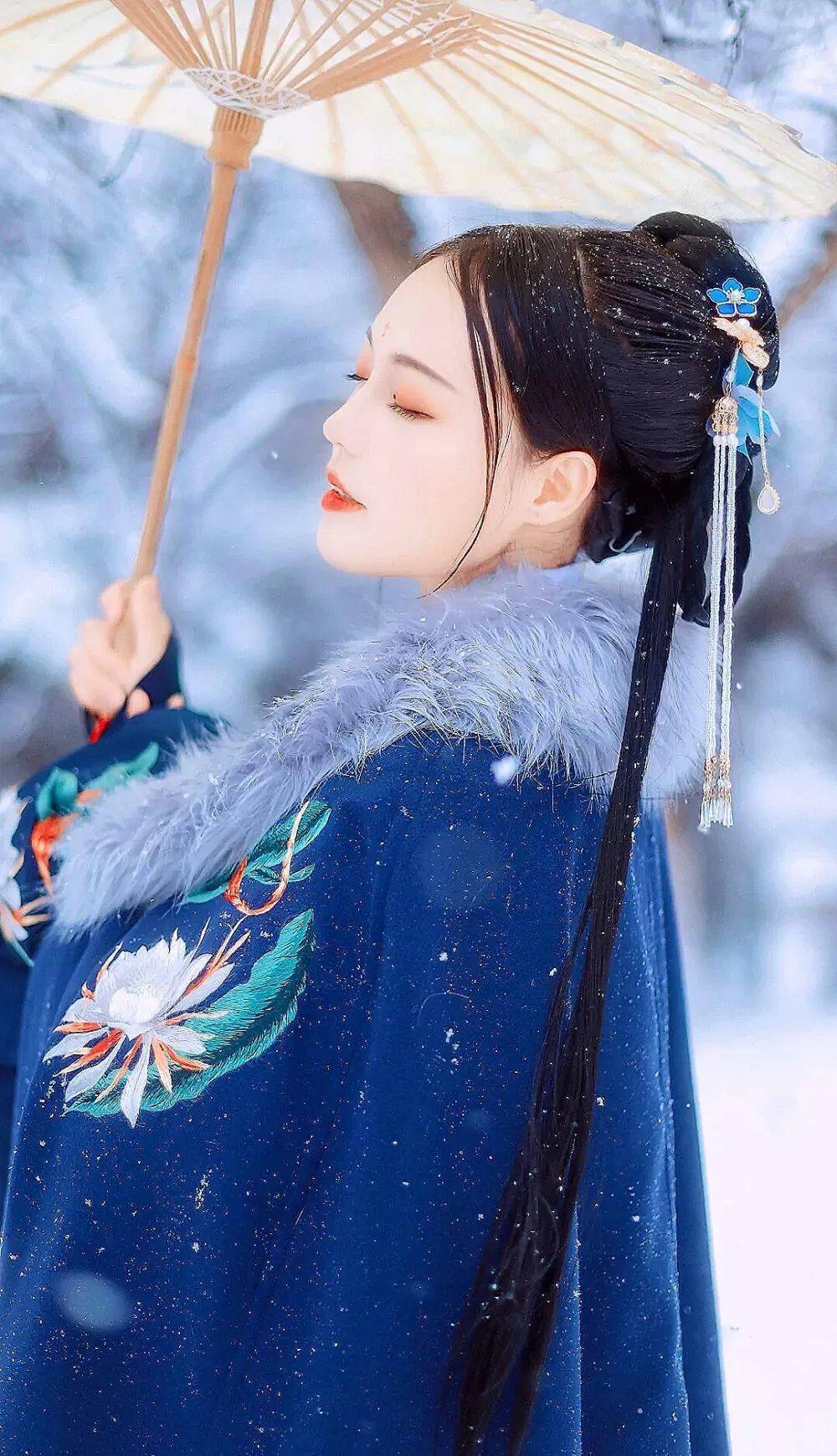 雪中汉服壁纸昔去雪如花今来花似雪