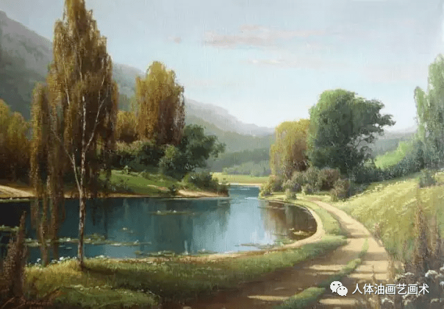 柔和自然清静的风景油画艺术作品