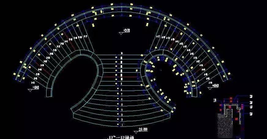 石材旋转楼梯cad素材正面与侧面平面图参考