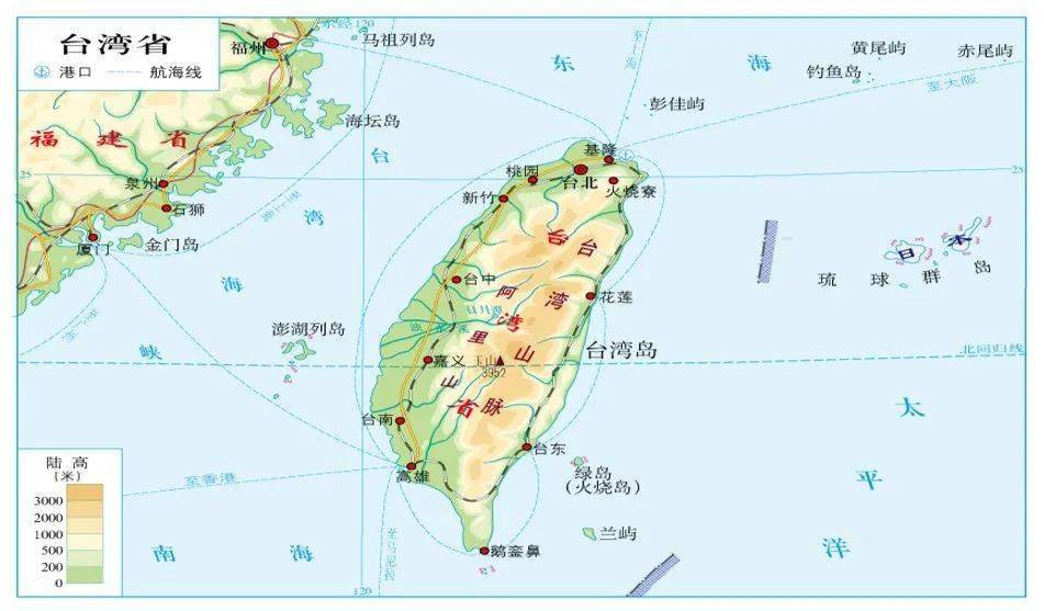 台湾省位于中国大陆东南的海域,东临太平洋,西隔台湾海峡与福建省相望