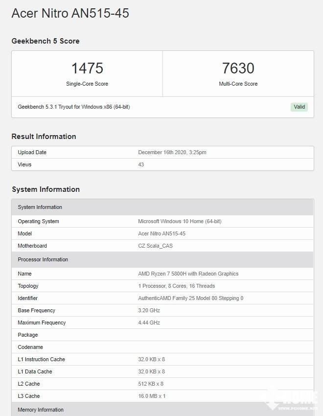 amd r7 5800h跑分曝光 新款nitro游戏本搭载