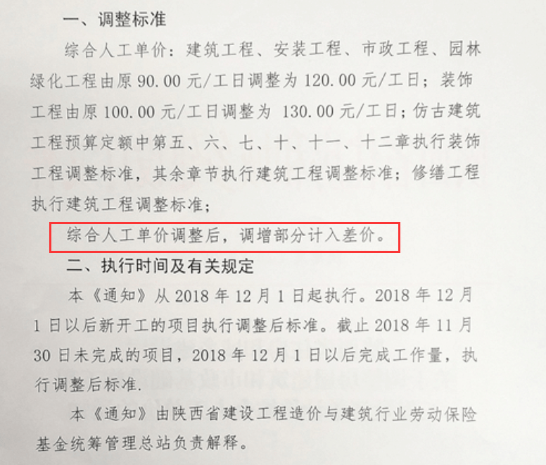 图4陕建发【2018】2019号文件截图因为各地区对于调整单价差的计算