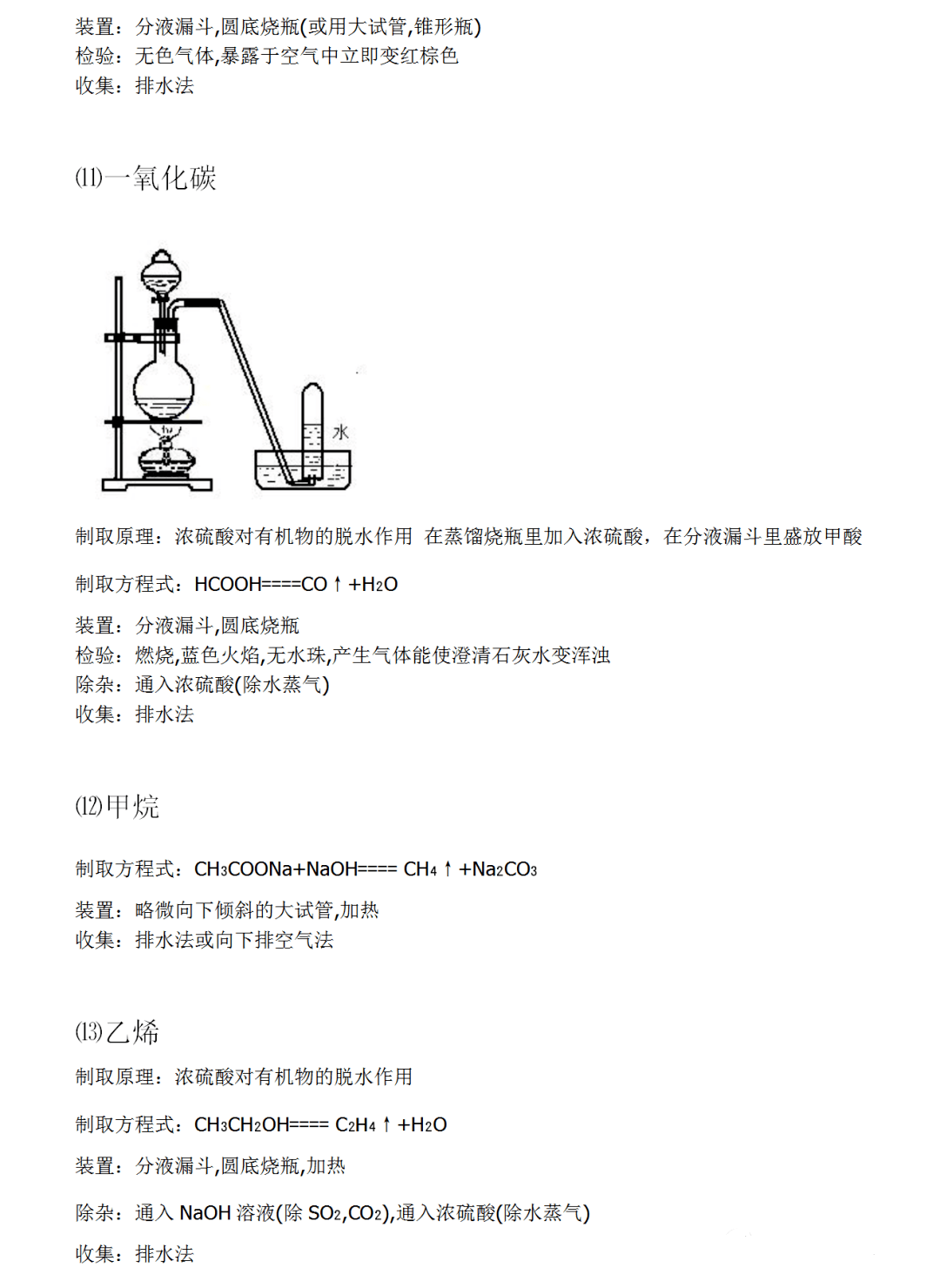 高中化学常见气体的制取装置图和方程式