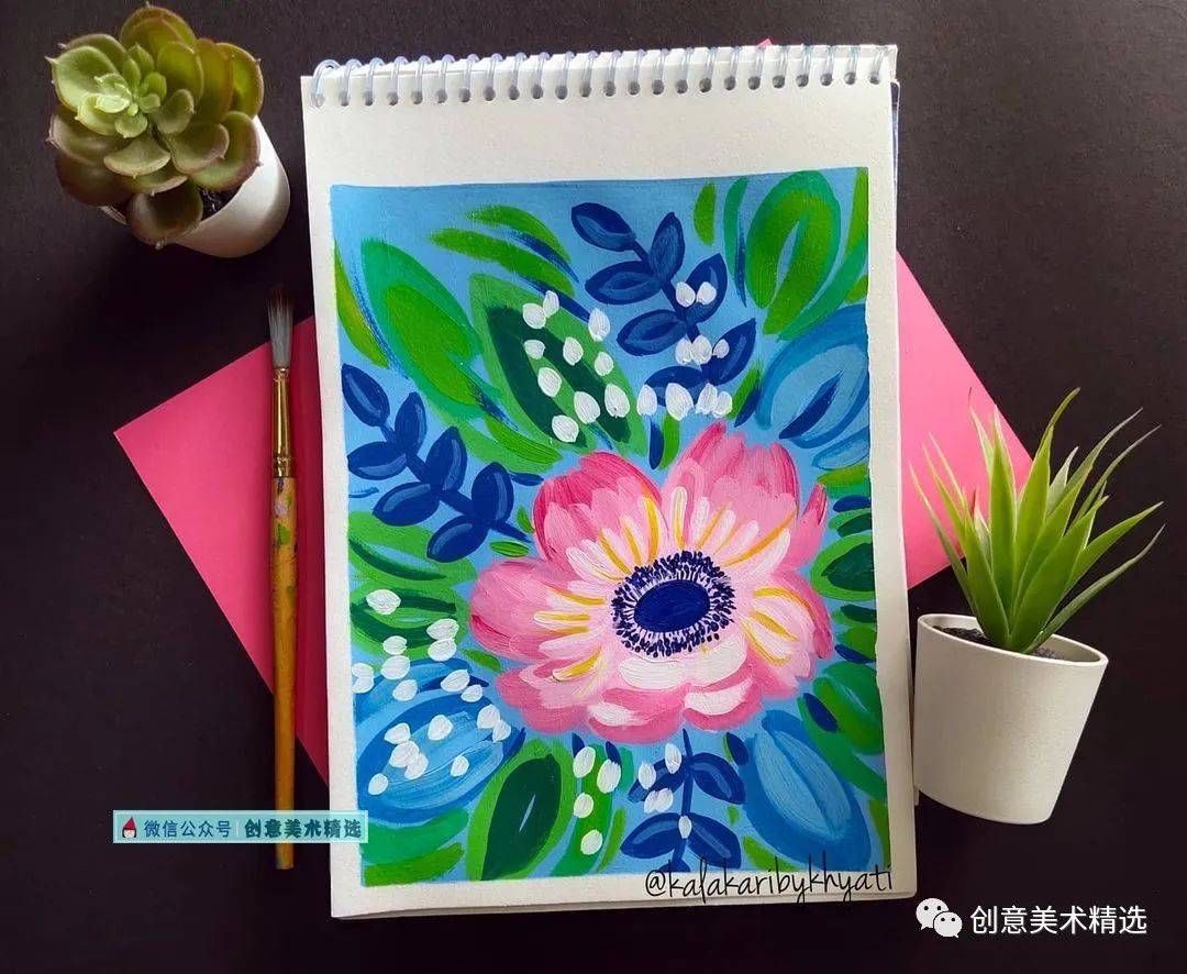 色彩临摹必备——15张亮丽的花卉主题创意丙烯画