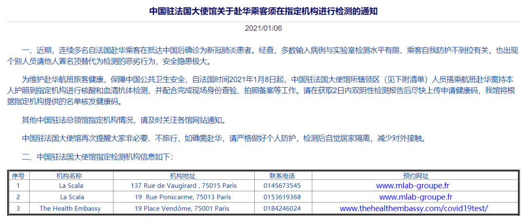 最新!中国驻美国各使领馆赴华人员行前检测要求汇总