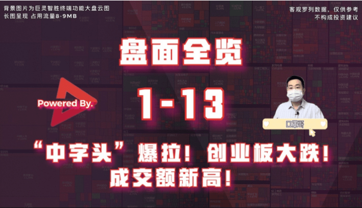【盘面概观01-13】前缀在创业板大跌中爆成交量新高!