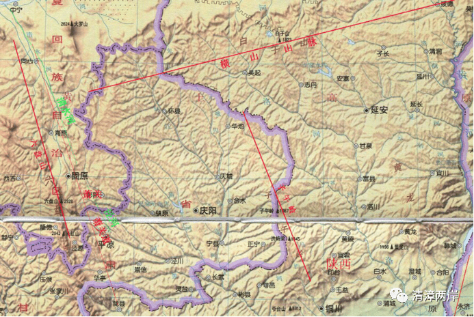 (萧关平面图)六盘山-陇山山脉,北起黄河南岸,向南一直延伸到关中西侧