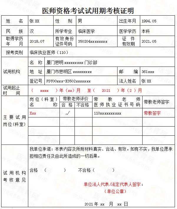 21年医师现场审核试用期考核证明书写模板!