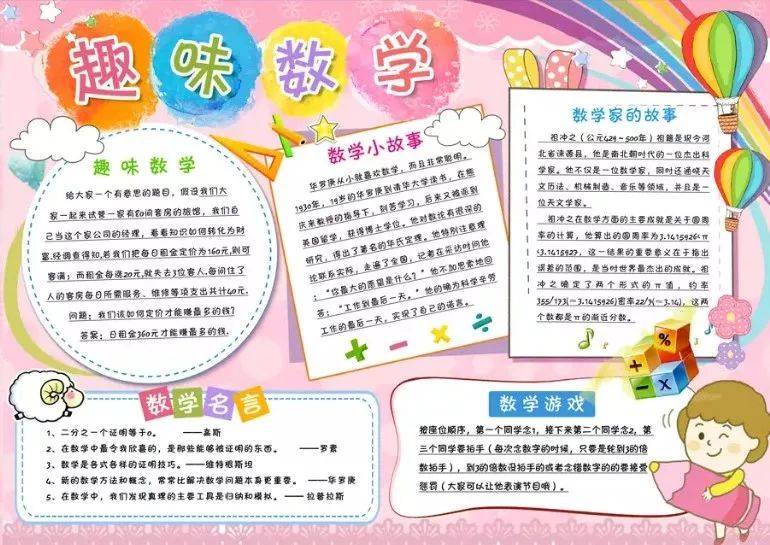 收藏这些趣味数学手抄报,寒假陪孩子一起动手写一写,画一画!