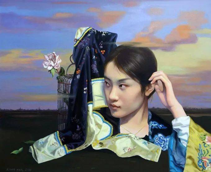 鲁美女教授画中的少女,青春靓丽,细腻逼真_油画