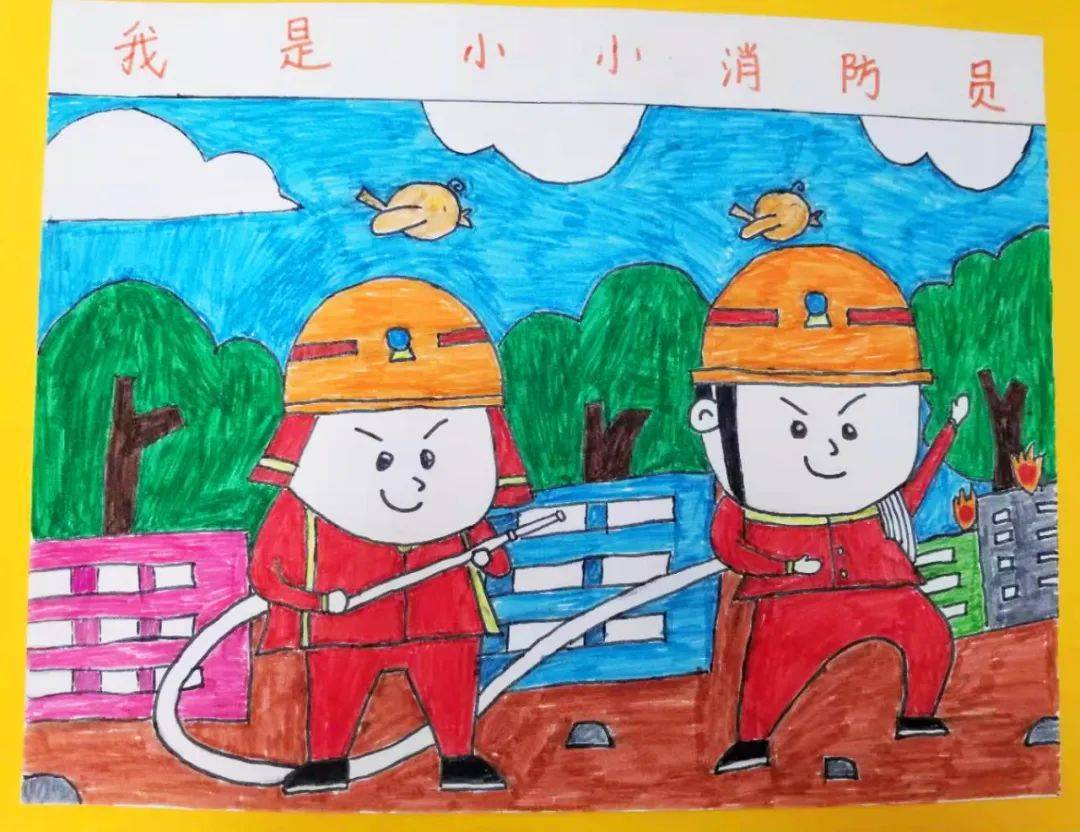我是小小消防员创意绘画致敬火焰蓝