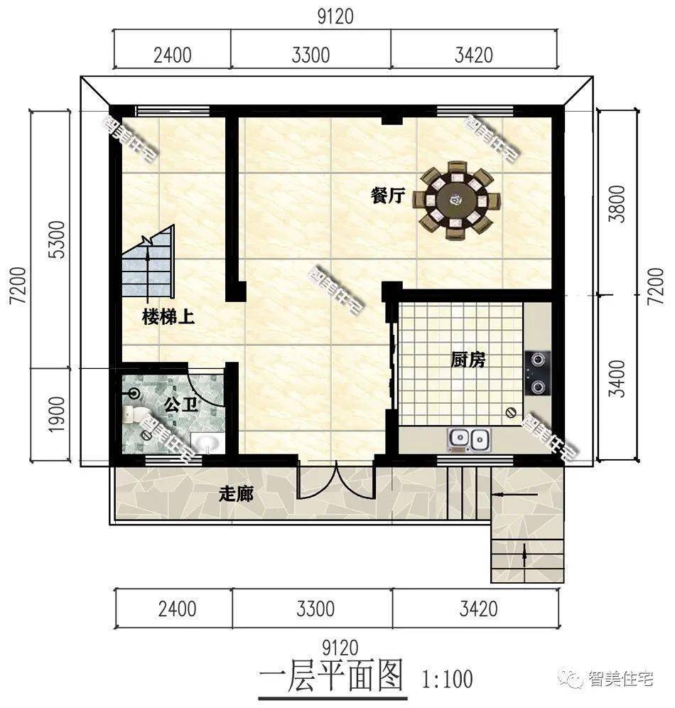 91272米农村别墅小尺寸平屋面设计经济实用