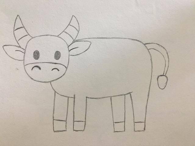 下面我们一起来画一张有趣的奶牛简笔画吧!