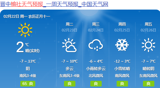 榆社将迎来小雨,小雪!未来3天