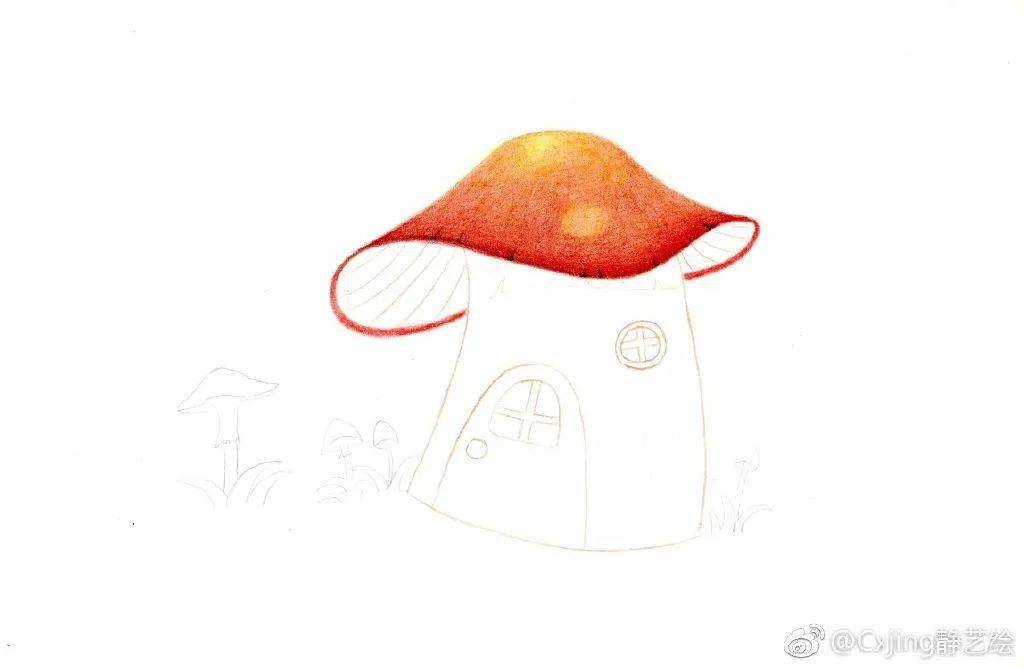 彩铅画教程简单 | 零基础画一幅小清新插画《蘑菇房子