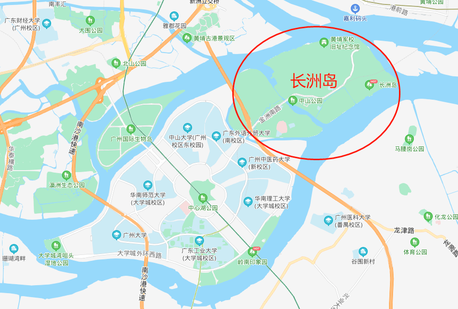 【长洲岛】位于广州城区的东南侧,毗邻  【广州大学城】,是珠江河上