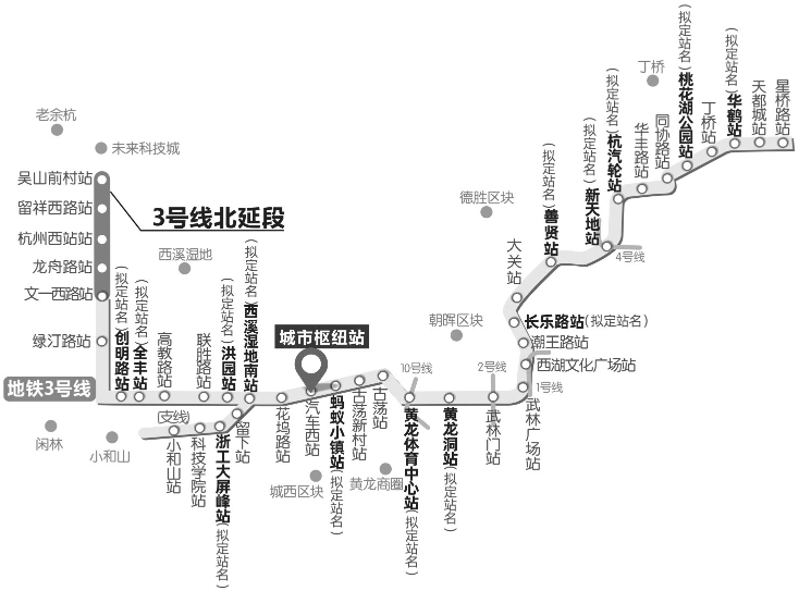 地铁3号线一期 主线:文一西路站-星桥路站 支线:小和山站-西溪湿地