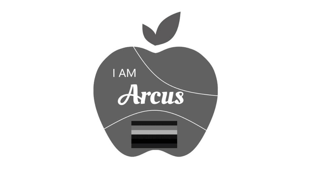 申请人商标的图片.一个写有 "i am arcus" 的苹果形状.