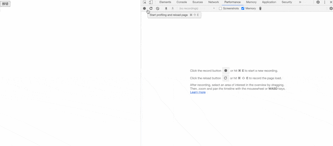查看录制结果发现 js heap 曲线成阶梯上升,并且最终保持的高度比初始
