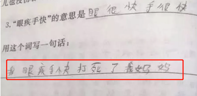 后来,看到娃子的造句,我又哭了, 你刚想把娃子揪过来骂一顿, 没想到