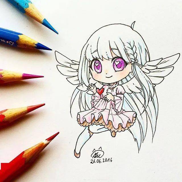 彩铅画动漫人物q版萌图,超可爱的彩铅人物画(18张)