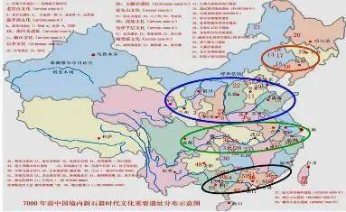 7000年前中国境内新石器时代文化重要遗址分布示意图
