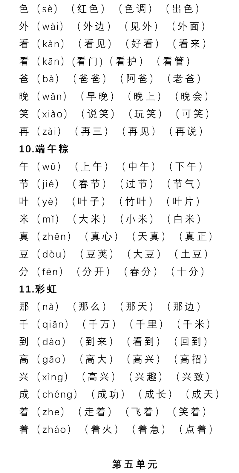 部编16年级语文下册第17单元生字表组词大全