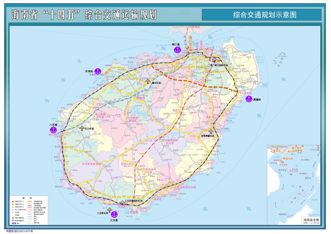 海南综合交通规划示意图公布,海口至三亚中线铁路是这样走向!