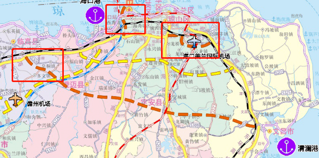 海南综合交通规划示意图公布,海口至三亚中线铁路是这样走向!