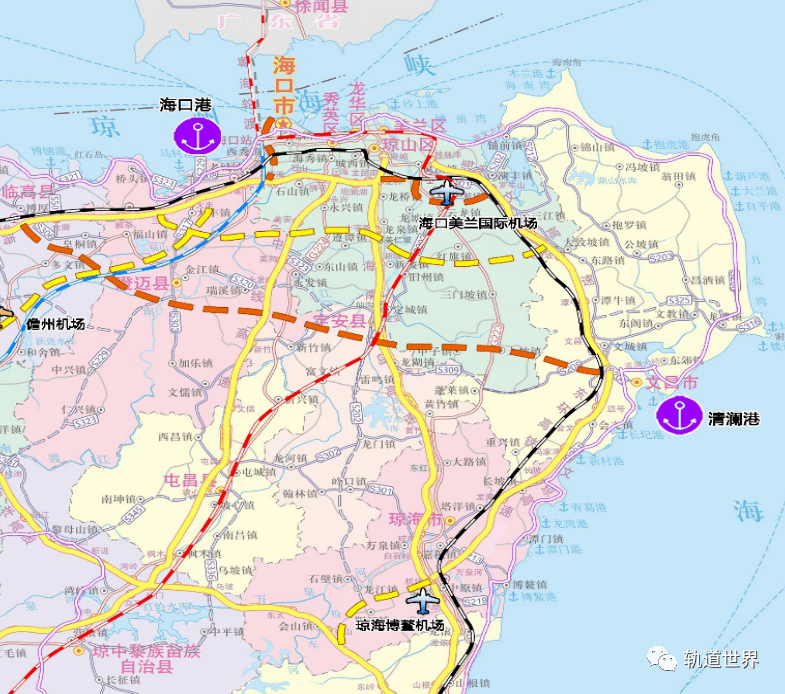 海南省"十四五"综合交通运输规划图 推进海口至三亚铁路纵向通道