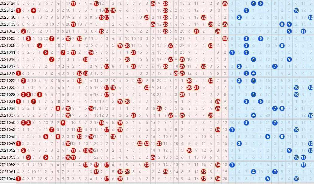 21067期大乐透五种走势图,后区汇总只有四个号码
