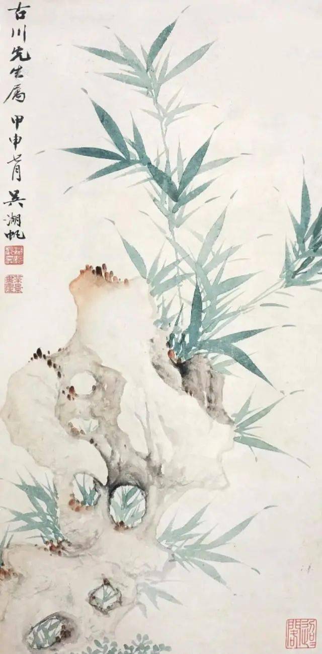 他写翠竹,笔墨潇洒疏落,设色飘逸隽秀,妙绝_吴湖帆