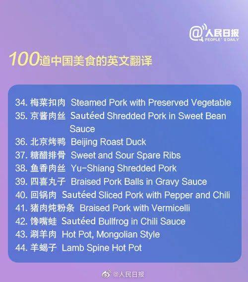 100道中国美食的英文翻译请收好