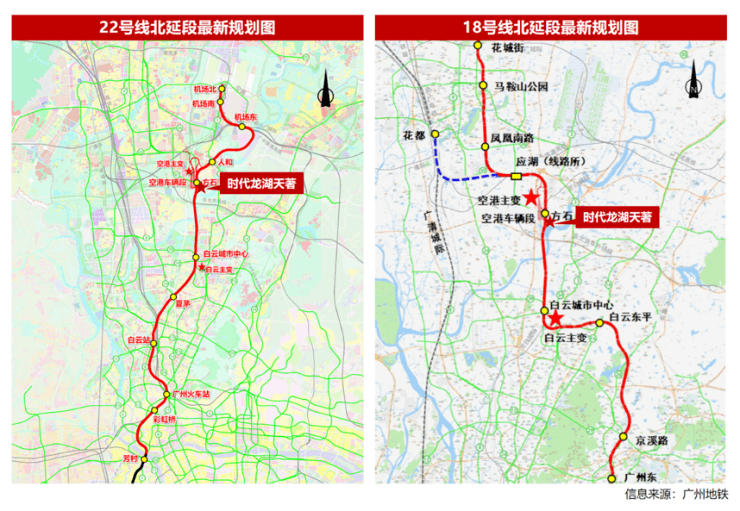 广州1822号线北延段站点有变化时代龙湖天著或成大赢家