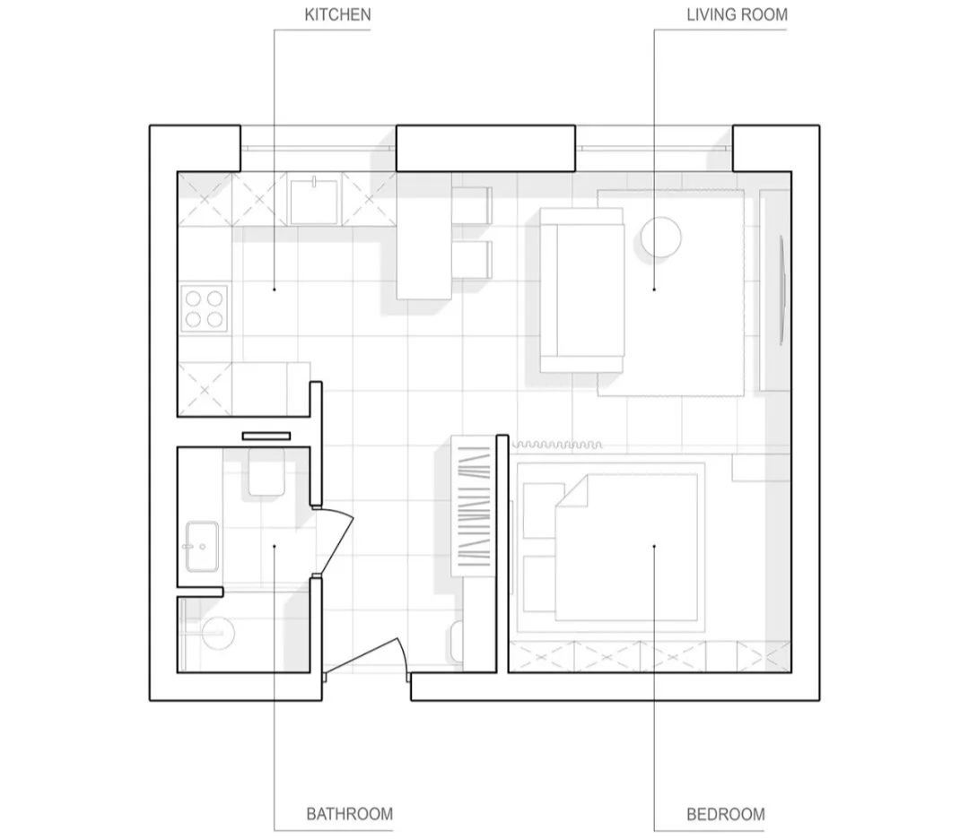 高级灰一居室卧室配地台超省空间
