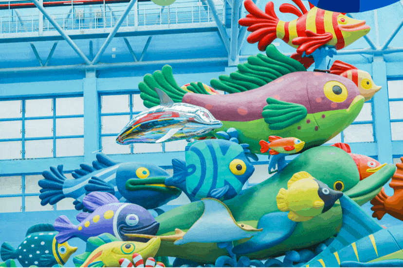 梦幻光影,空中巡游海豚.