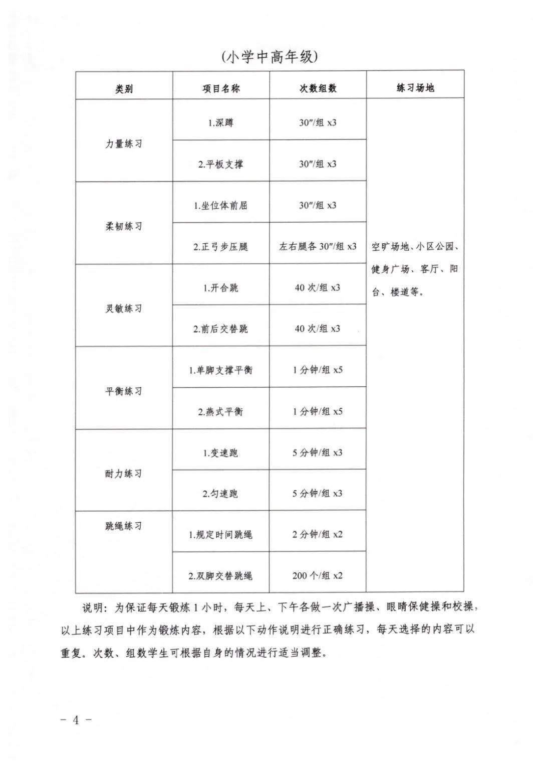 万全小学暑假体育家庭作业