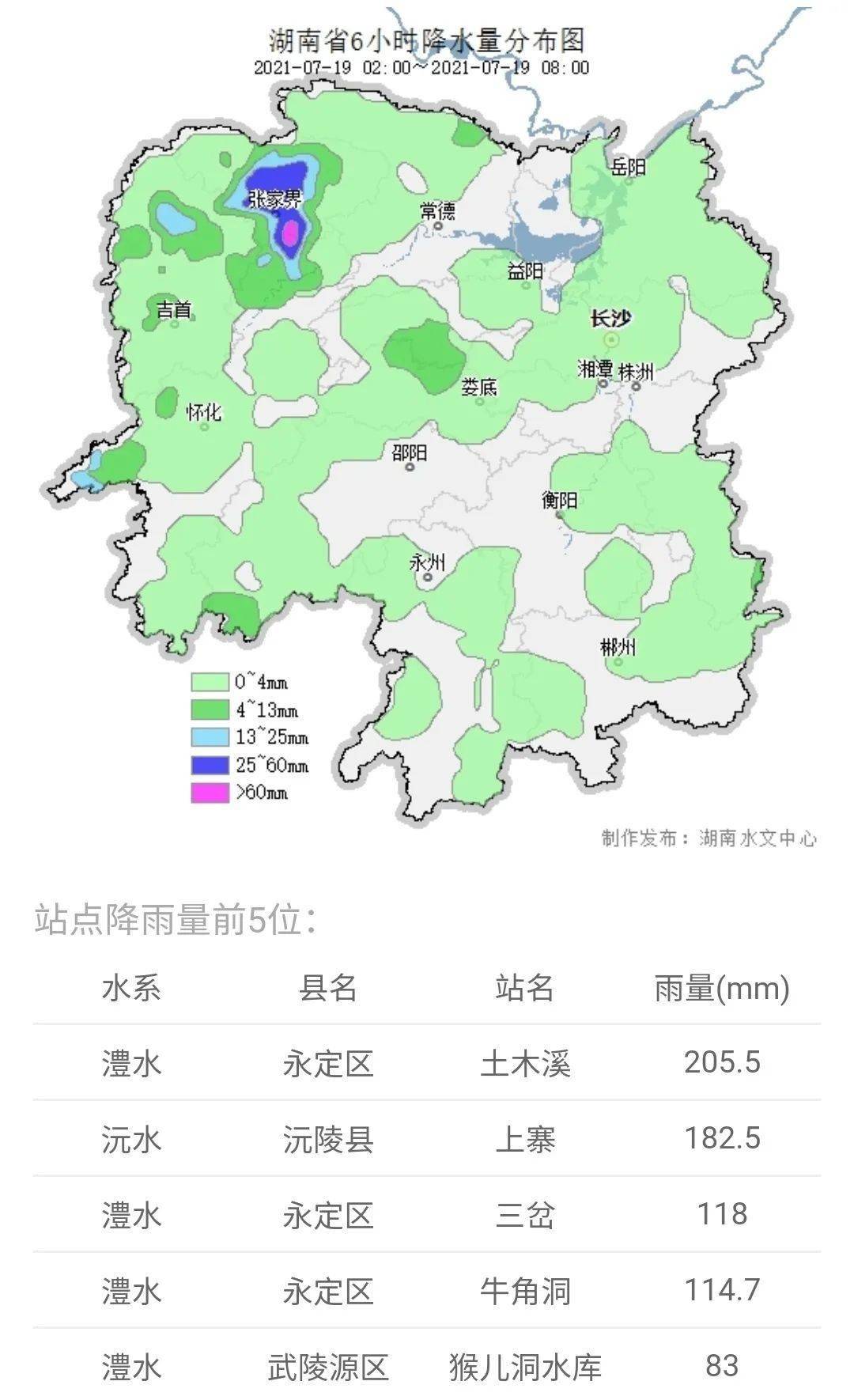 今日(19日)凌晨湘中以北张家界永定区,怀化沅陵,长沙宁乡等地大暴雨