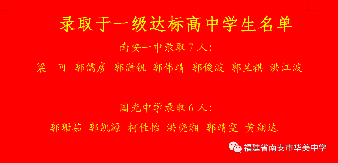 华美中学2021年中考喜报_南安