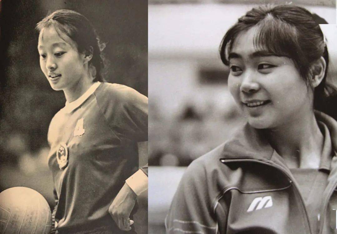 五连冠老女排运动员杨希(图左,梁艳(图右)张蓉芳和郎平,摄于1982年