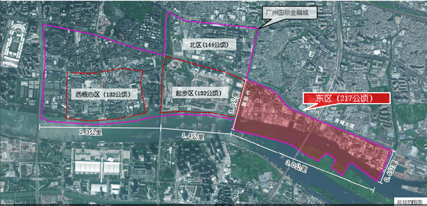 这是广州国际金融城分区示意图↓其整体北至黄埔大道,中山大道,南至