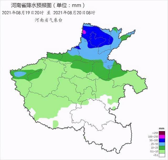 2021年8月19日20时~20日08时河南省降水量预报图