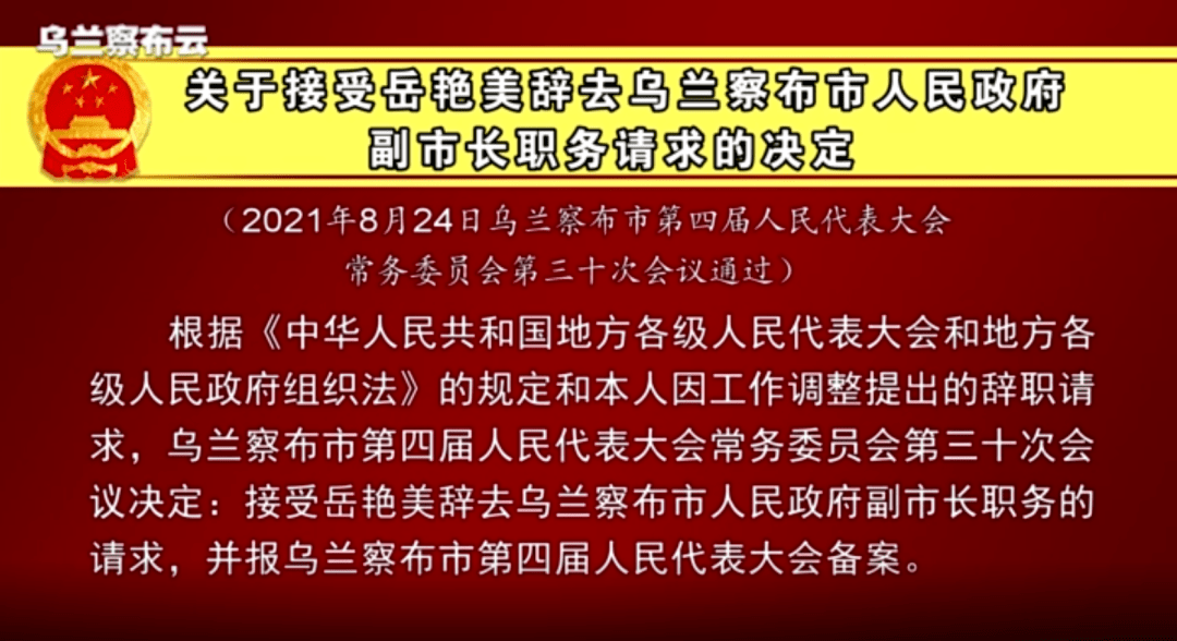 乌兰察布市人民代表大会常务委员会任职名单