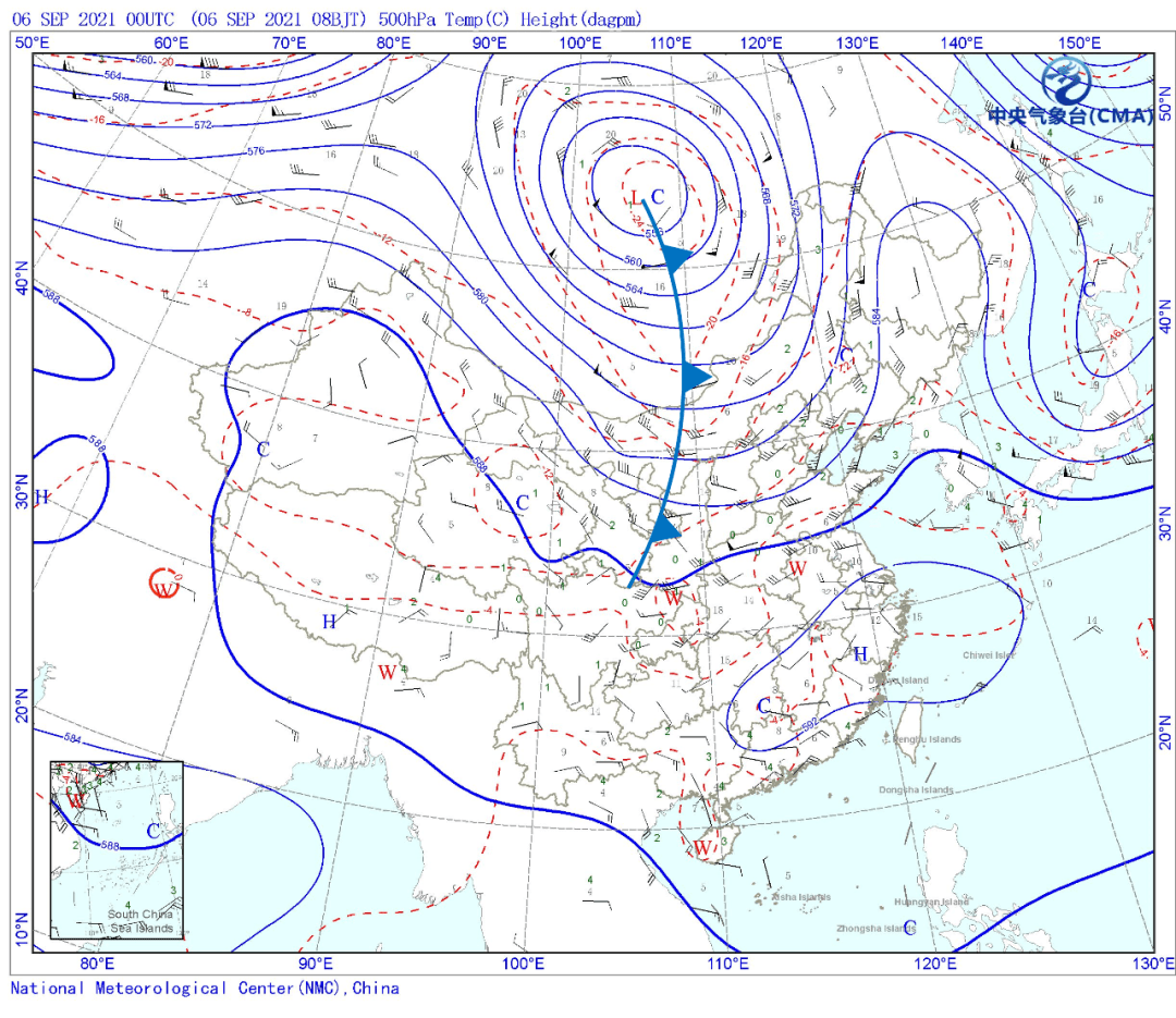 9月6日探空 500hpa位势高度图