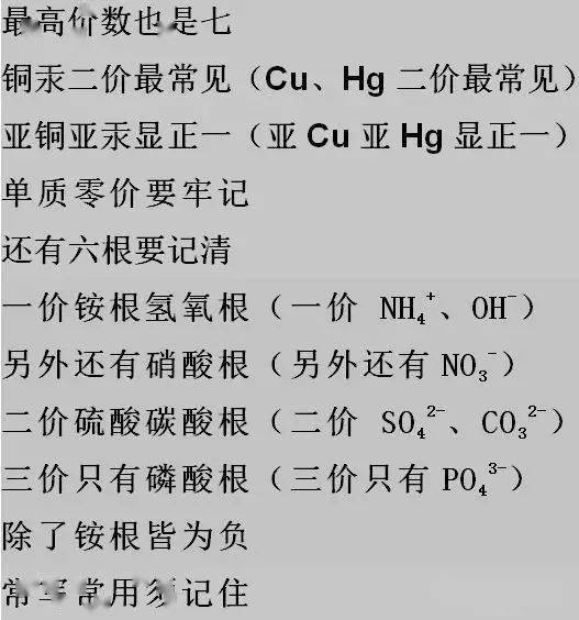 化学式的读,写,化合价记忆口诀