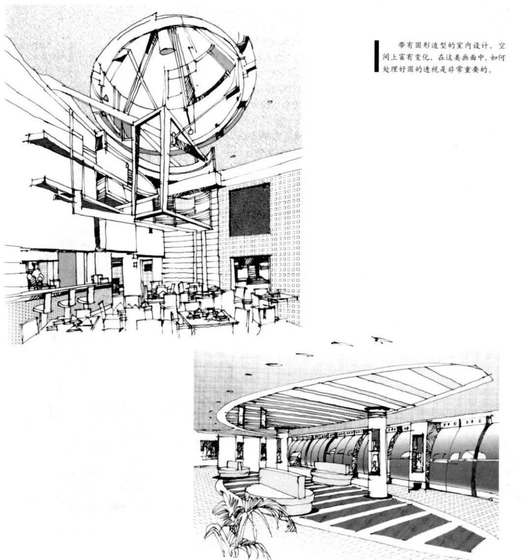 三点透视在建筑钢笔画中的应用,多采取仰视或俯视的角度,这样能表现