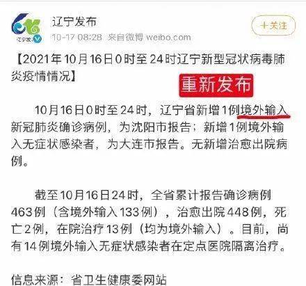 官方网站发布2021年10月16日0时至24时辽宁新型冠状病毒肺炎疫情情况