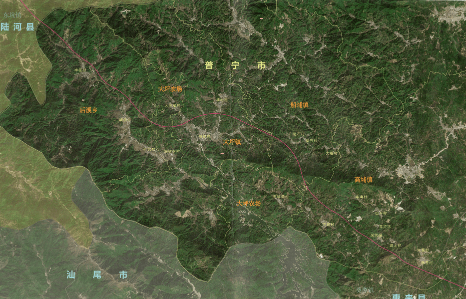 陆河至惠来高速公示,设后溪,大坪,高埔,葵潭北,黄光山