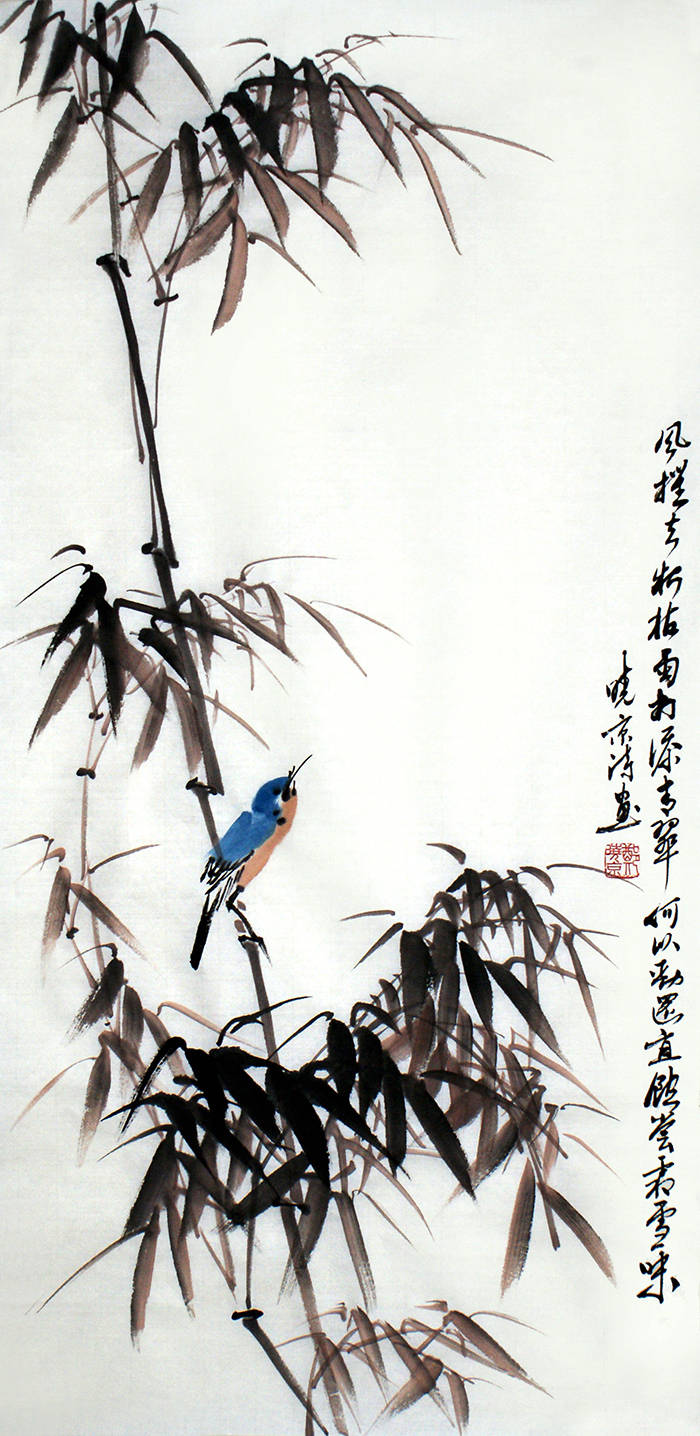 画家郑晓京梅兰竹菊四君子国画之《竹》