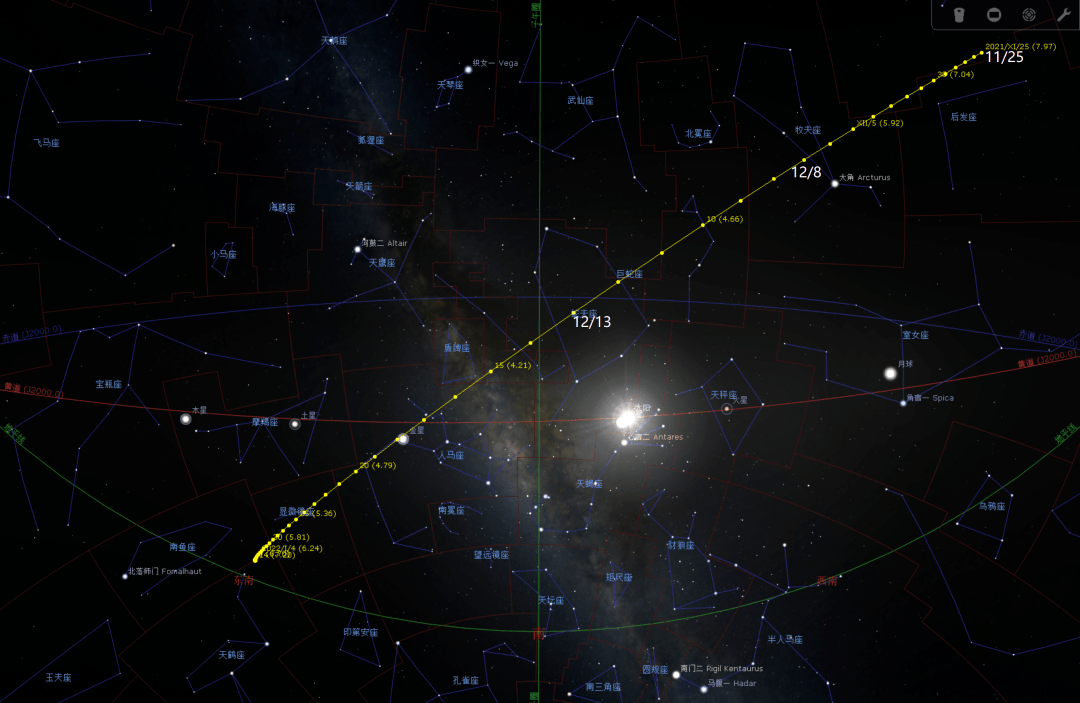 c/2021 a1  leonard  彗星经天图( 来源:水兄/stellarium模拟)